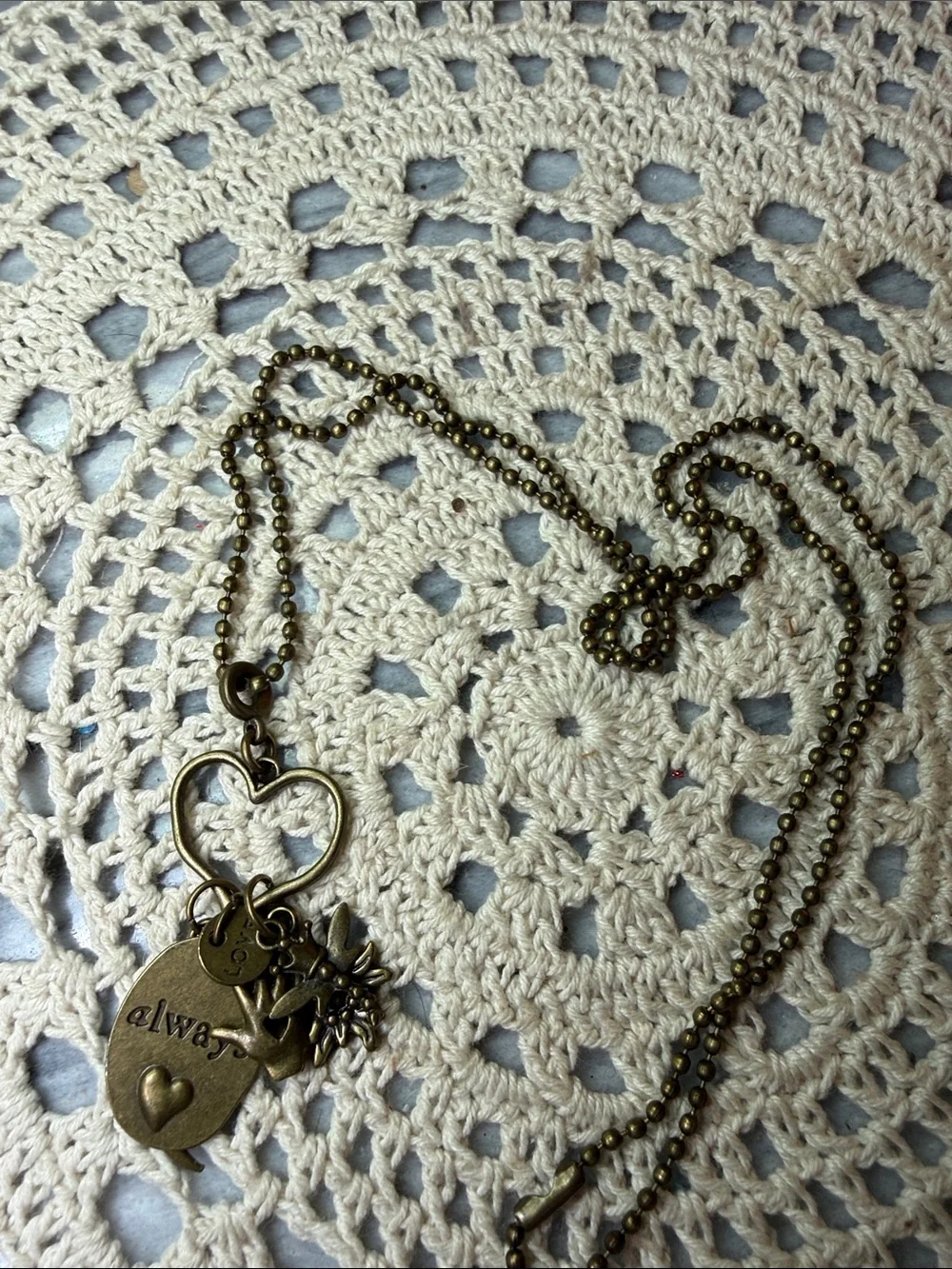 Bronze Heart Charm 26” Necklace with 'Always' Tag